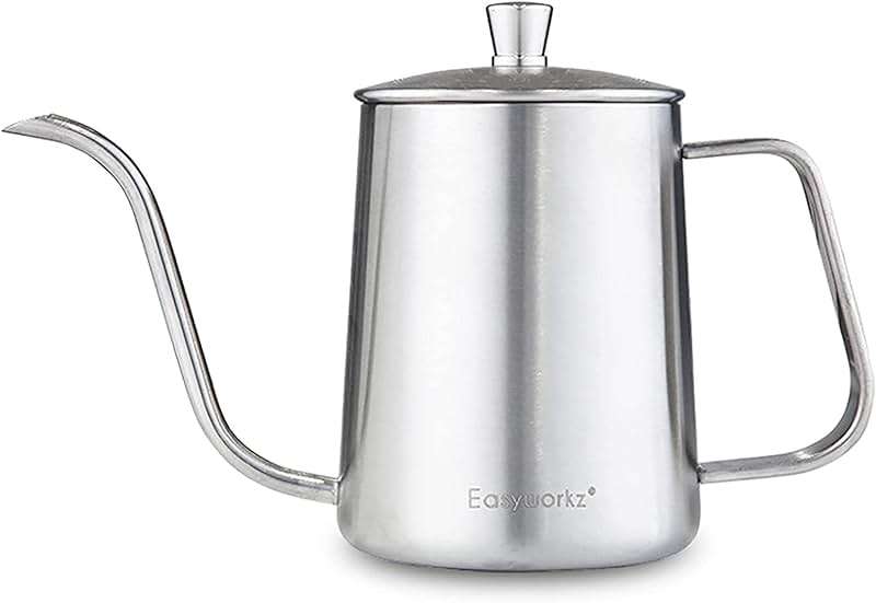Easyworkz Gage Gooseneck Pour Over Coffee Kettle 20 oz Stainless Steel Hand Drip Long Narrow Spout, Silver - Image 1