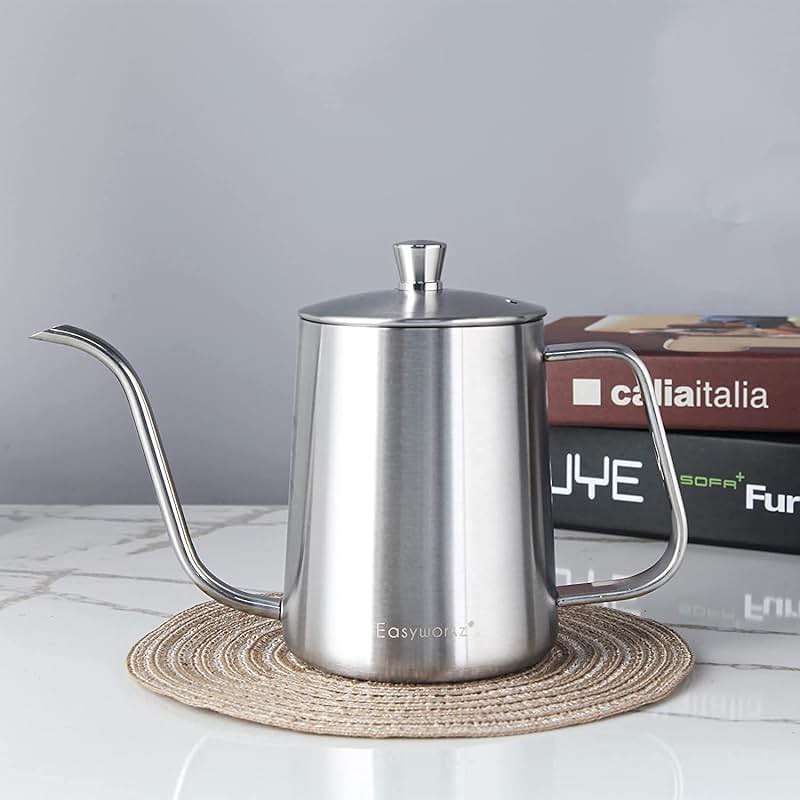 Easyworkz Gage Gooseneck Pour Over Coffee Kettle 20 oz Stainless Steel Hand Drip Long Narrow Spout, Silver - Image 4