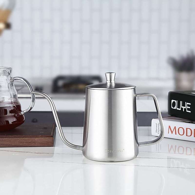 Easyworkz Gage Gooseneck Pour Over Coffee Kettle 20 oz Stainless Steel Hand Drip Long Narrow Spout, Silver - Image 7