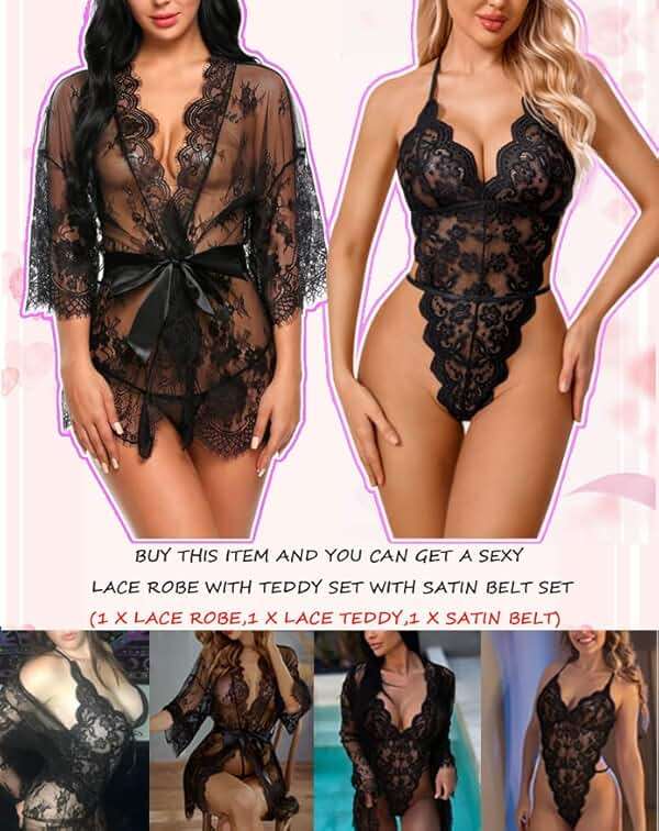 Avidlove Women Sexy Lingerie Set 2 Piece Lace Kimono Robe with Lace Teddy Lingerie Bodysuit - Image 2
