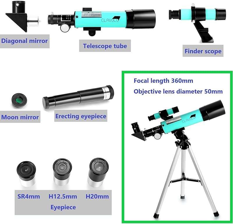CLAVOLO Refractor Telescope with Finder Scope for Kids & Astronomy Beginners, Travel Telescope with 3 Eyepieces Magnification 18X – 135X - Image 4