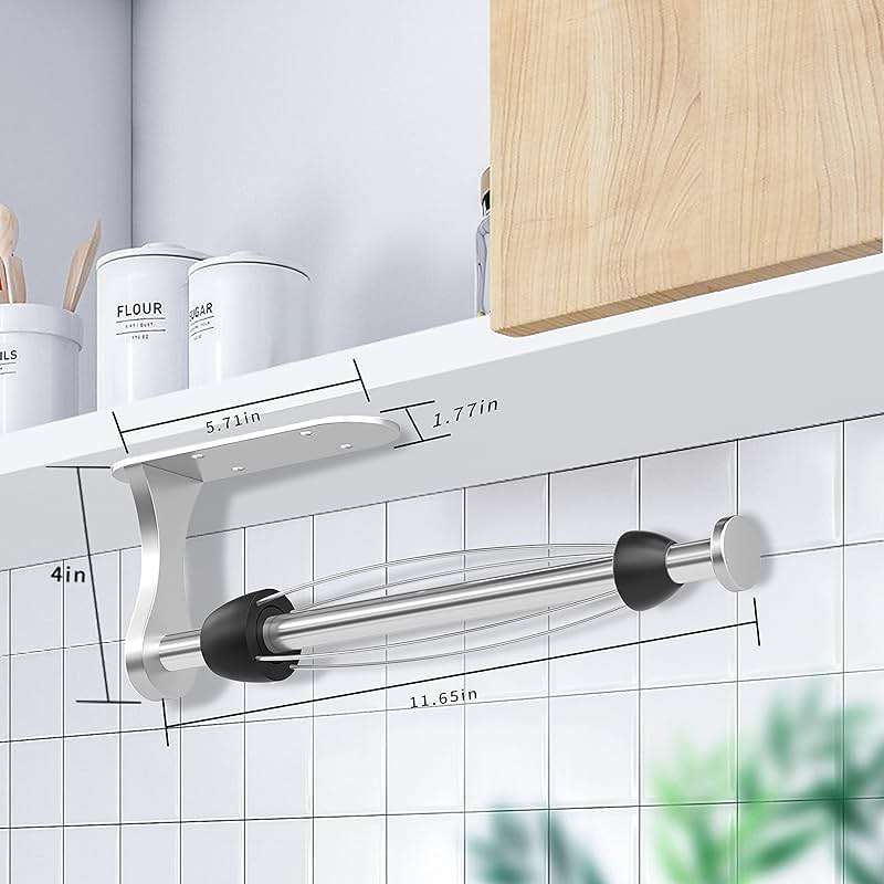 Paper Towel Holder Under Cabinet, One-Handed Tear, Wall Mount, Adhesive, Silver, Paper Roll Holder with Ratchet Mechanism for Kitchen Bathroom Farmhouse Essentials Decor Accessories - Image 3