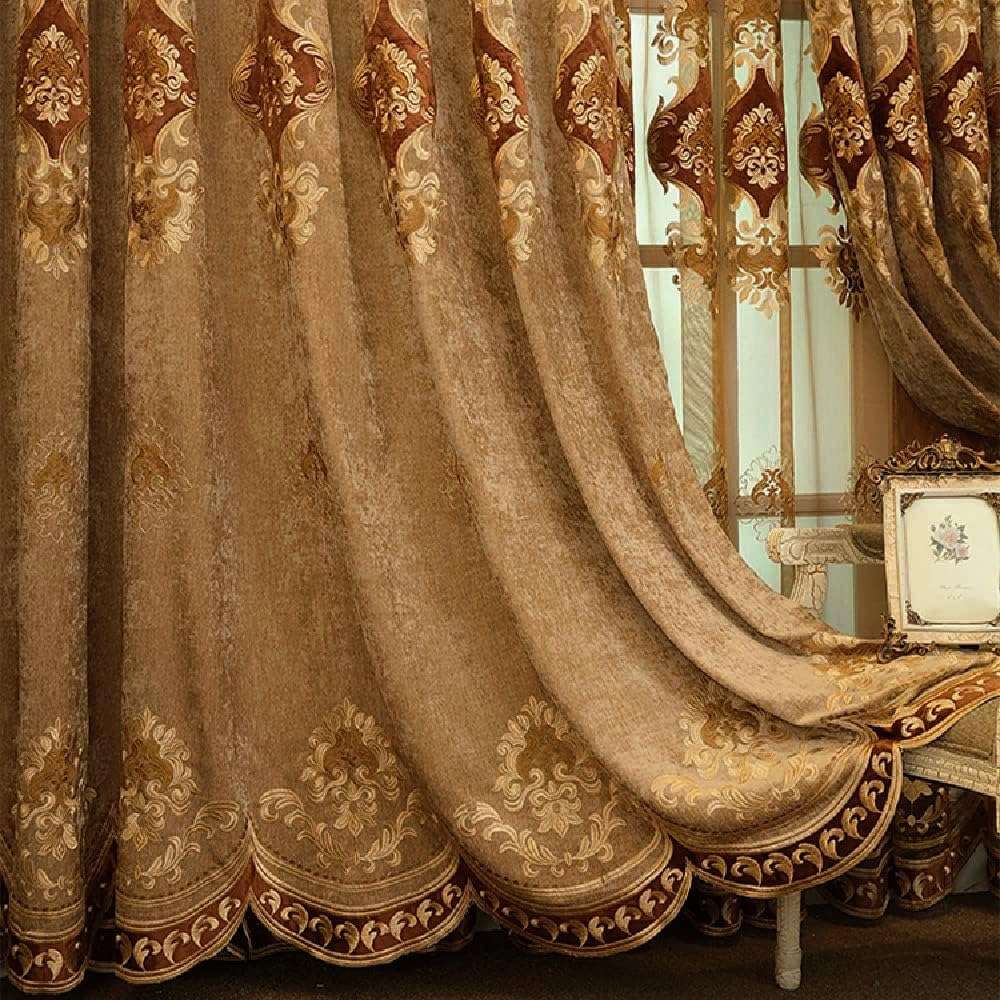 Amidoudou 1 Pair European Luxury Embroidered Curtains for Living Room Bedroom Chenille Curtains (Coffee,51x84 Inch) - Image 1