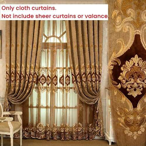 Amidoudou 1 Pair European Luxury Embroidered Curtains for Living Room Bedroom Chenille Curtains (Coffee,51x84 Inch) - Image 4