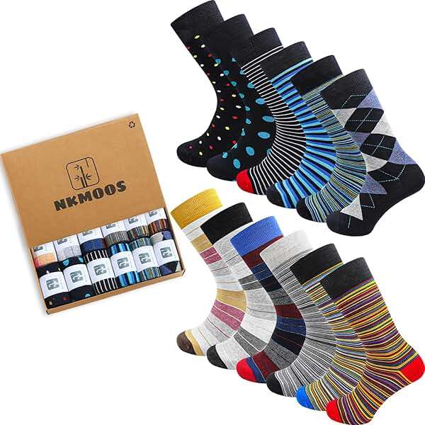 NKMOOS Mens socks size 10-13/9-11/13-15 Cotton Crew funny Colorful work dress socks for men 9-12 gifts for him 6/12 Pairs - Image 1