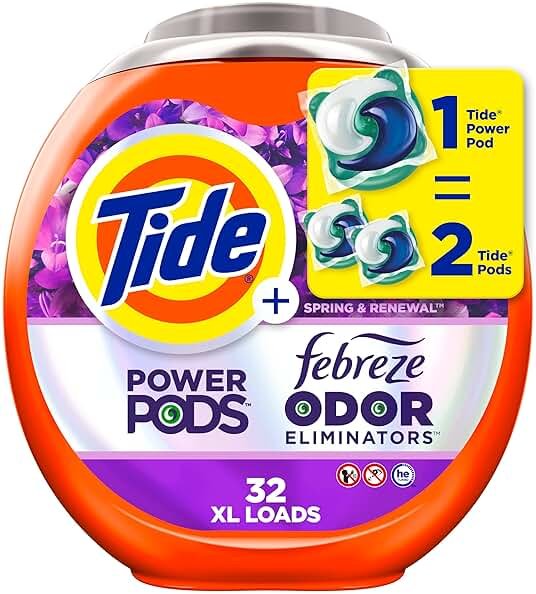 Tide Power Pods Laundry Detergent Pacs with Febreze, 32 Count, Spring & Renewal Scent, Febreze Freshness with Odor Eliminators - Product Image