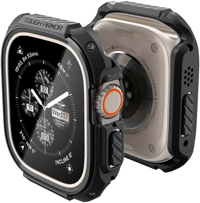 Spigen for Apple Watch Ultra 3/2/1 Case, Built-in Touch Sensitive Tempered Glass Screen Protector Durable Full Coverage Cover Tough Armor - Black - Image 1