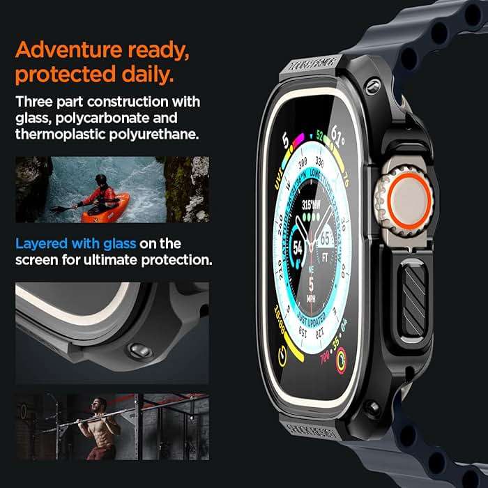 Spigen for Apple Watch Ultra 3/2/1 Case, Built-in Touch Sensitive Tempered Glass Screen Protector Durable Full Coverage Cover Tough Armor - Black - Image 5