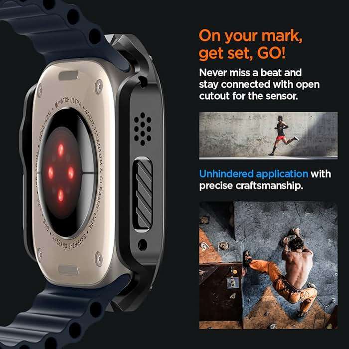 Spigen for Apple Watch Ultra 3/2/1 Case, Built-in Touch Sensitive Tempered Glass Screen Protector Durable Full Coverage Cover Tough Armor - Black - Image 6