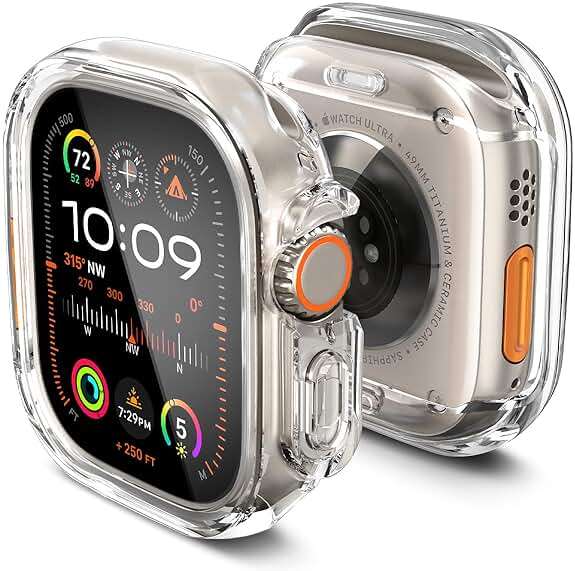 Spigen for Apple Watch Ultra 3/2/1 Case, Ultra Hybrid 49mm Cover with Full Coverage Screen Protector - Crystal Clear - Image 1