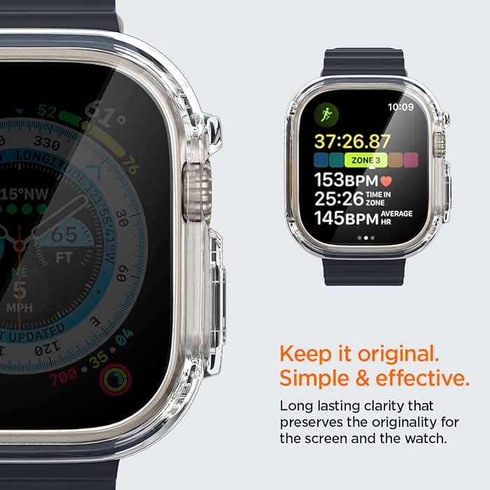 Spigen for Apple Watch Ultra 3/2/1 Case, Ultra Hybrid 49mm Cover with Full Coverage Screen Protector - Crystal Clear - Image 5