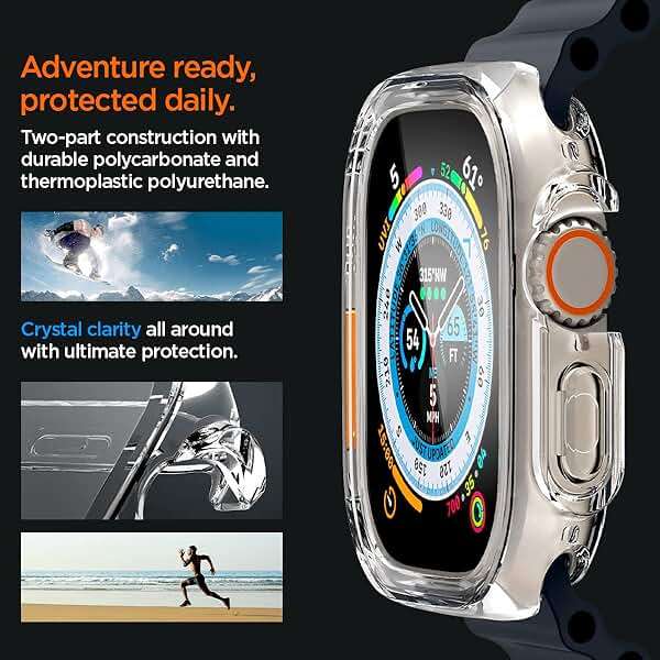 Spigen for Apple Watch Ultra 3/2/1 Case, Ultra Hybrid 49mm Cover with Full Coverage Screen Protector - Crystal Clear - Image 6