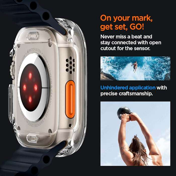 Spigen for Apple Watch Ultra 3/2/1 Case, Ultra Hybrid 49mm Cover with Full Coverage Screen Protector - Crystal Clear - Image 7