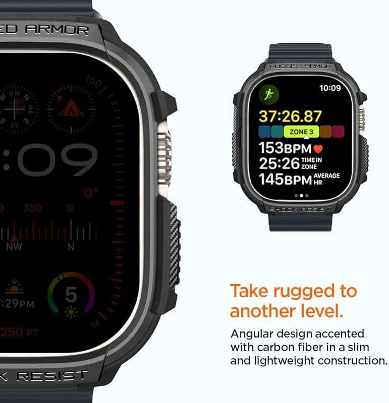 Spigen for Apple Watch Ultra 3/2/1 Case, Rugged Armor 49mm Durable TPU Cover - Black - Image 4