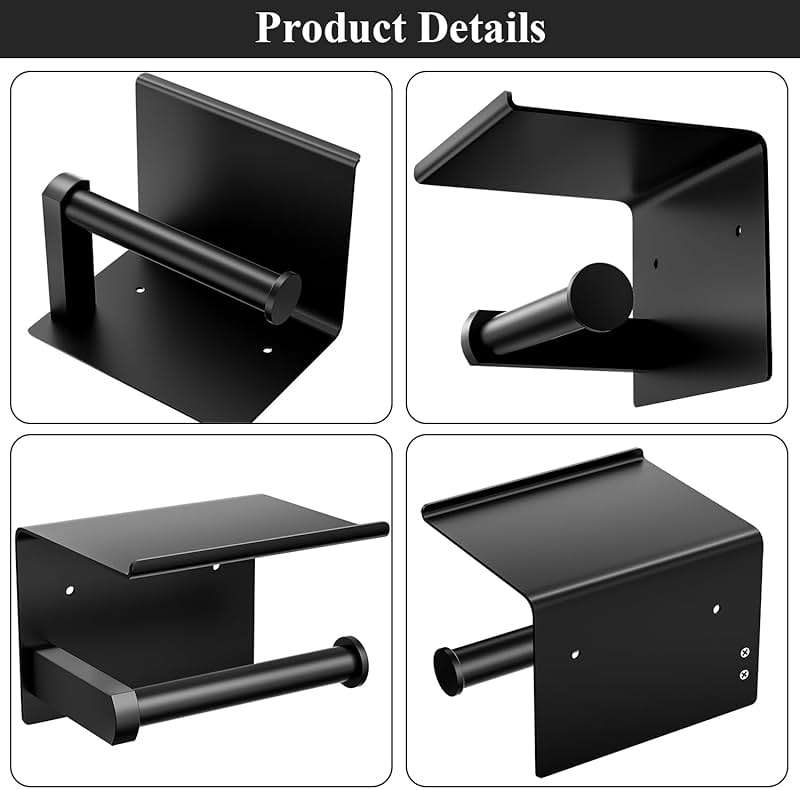 Tindbea Toilet Paper Holder with Phone Shelf, Adhesive or Screw Wall Mount Toilet Tissue Roll Holder, Rustproof & Multifunctional Stainless Steel Bathroom Storage Dispenser (Matte Black) - Image 5