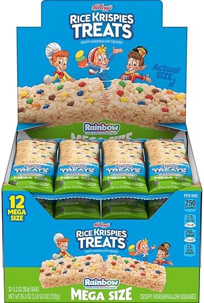 Rice Krispies Treats Mega Bars Large Marshmallow Snack Bars, Kids Snacks, Rainbow, 25.3oz Box (12 Count) - Product Image