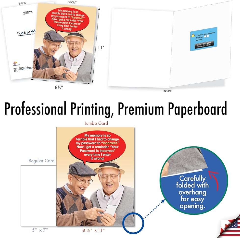 NobleWorks Oversize Funny Birthday Greeting Card From Us 8.5 x 11 Inch with Envelope (1 Card) Incorrect Password-Men J7955BDG-US - Image 4