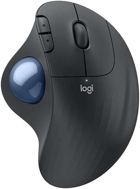 Logitech Ergo M575S Wireless Trackball Mouse, Wireless Ergonomic Mouse with Bluetooth and Encrypted Dongle, Comfortable Thumb Control, Precise and Smooth Tracking, for PC/Mac - Graphite Blue Ball - Image 1
