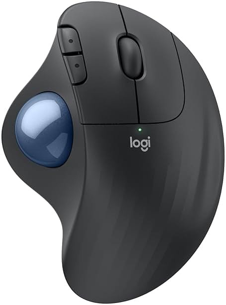 Logitech Ergo M575S Wireless Trackball Mouse, Wireless Ergonomic Mouse with Bluetooth and Encrypted Dongle, Comfortable Thumb Control, Precise and Smooth Tracking, for PC/Mac - Graphite Blue Ball - Product Image