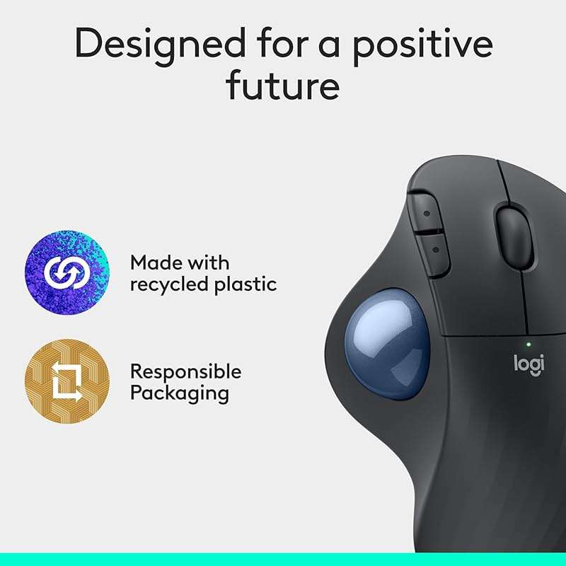 Logitech Ergo M575S Wireless Trackball Mouse, Wireless Ergonomic Mouse with Bluetooth and Encrypted Dongle, Comfortable Thumb Control, Precise and Smooth Tracking, for PC/Mac - Graphite Blue Ball - Image 9