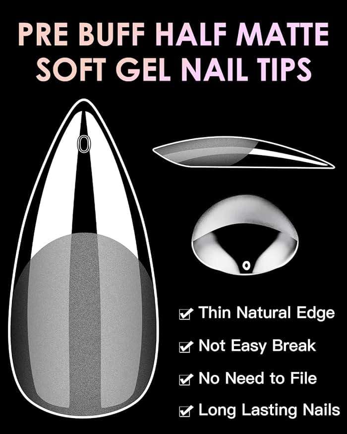 Soft Gel Nail Tips Medium Stiletto, 120PCS Pre Buff Full Cover Shaped Nail Extenison Tips Half Matte Gel Nail Tips BORNBYME - Image 2