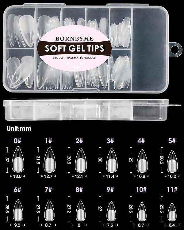 Soft Gel Nail Tips Medium Stiletto, 120PCS Pre Buff Full Cover Shaped Nail Extenison Tips Half Matte Gel Nail Tips BORNBYME - Image 6
