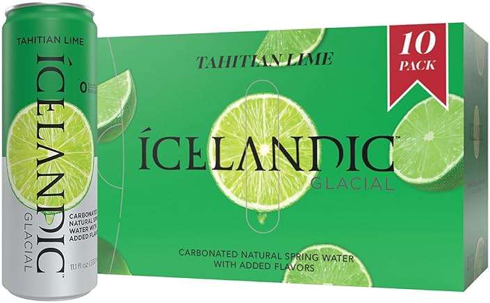 Icelandic Glacial Sparkling Water, Tahitian Lime, 330 ml / 11.1 Fl Oz Cans (Pack of 10) - Image 1