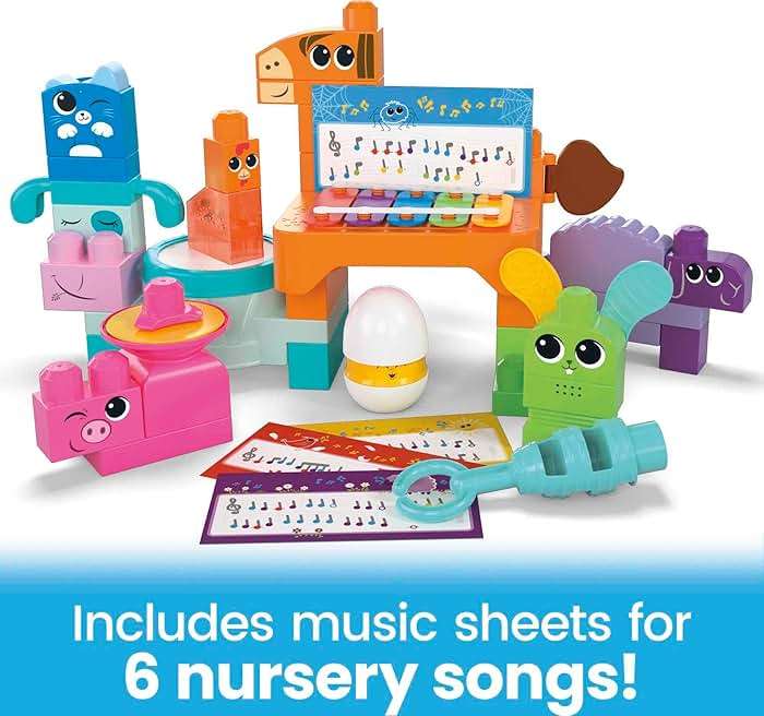 Mega Bloks Fisher-Price Toddler Building Blocks Toy Set, Musical Farm Band with 40 Pieces and 6 Music Sheets, Ages 1+ Years - Image 6