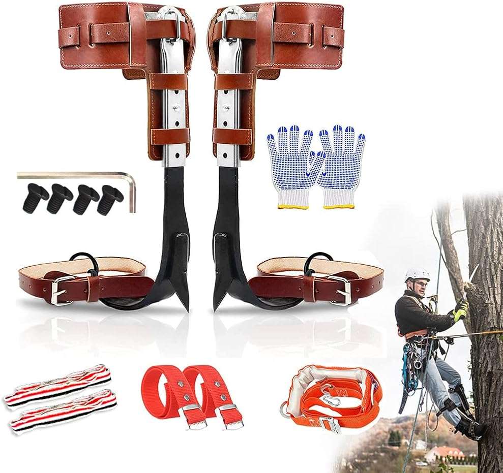 Tree Climbing Spikes, Cow Leather Tree Climbing Spikes Set Height Adjustable Tree Climbing Gear Pole Forging Tree Climbing Tool for Outdoor Jungle Survival Fruit Picking - Image 6