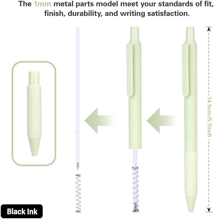 Drawdart 14-Pack Ballpoint Pens, Medium 1.0mm Black Ink Cute Pen with Super Soft Grip, Retractable - For Smooth Writing, Note Taking and Journaling, Office & School Supplies - Image 3