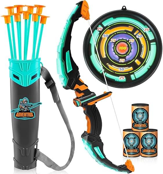 JOYIN Kids Bow and Arrow Set, LED Light Up Archery Toy Set with 9 Suction Cup Arrows, Target & Arrow Case, Indoor and Outdoor Hunting Play Gift Toys for Kids, Boys & Girls Ages 6-12 - Product Image