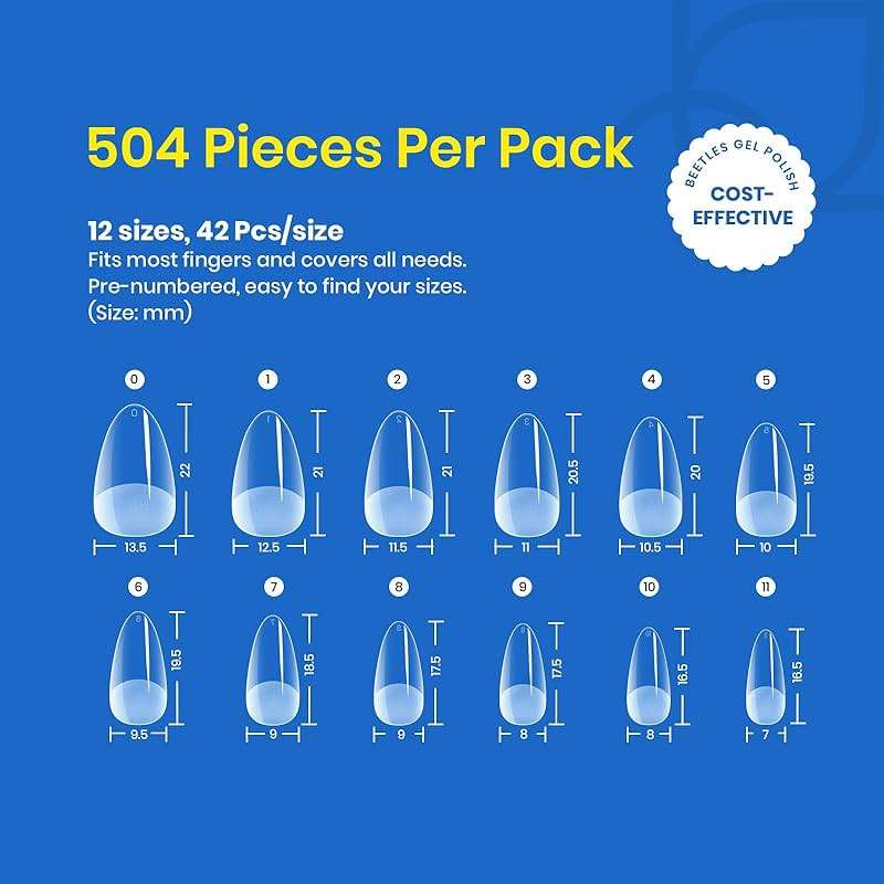 Beetles Gel Nail Tips Easy Nail Extension Etch X Nail Tips 12 Sizes 504Pcs Short Almond Half Matte Tips Gelly Tips Full Cover False Tips Gifts for Girls - Image 3
