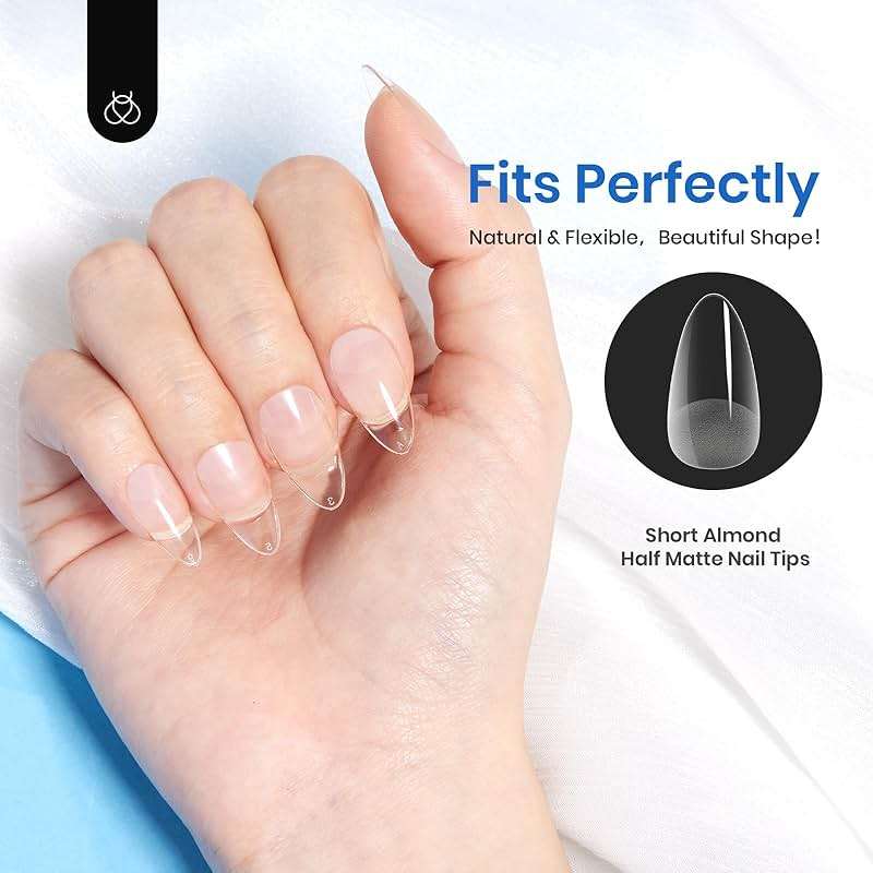 Beetles Gel Nail Tips Easy Nail Extension Etch X Nail Tips 12 Sizes 504Pcs Short Almond Half Matte Tips Gelly Tips Full Cover False Tips Gifts for Girls - Image 4