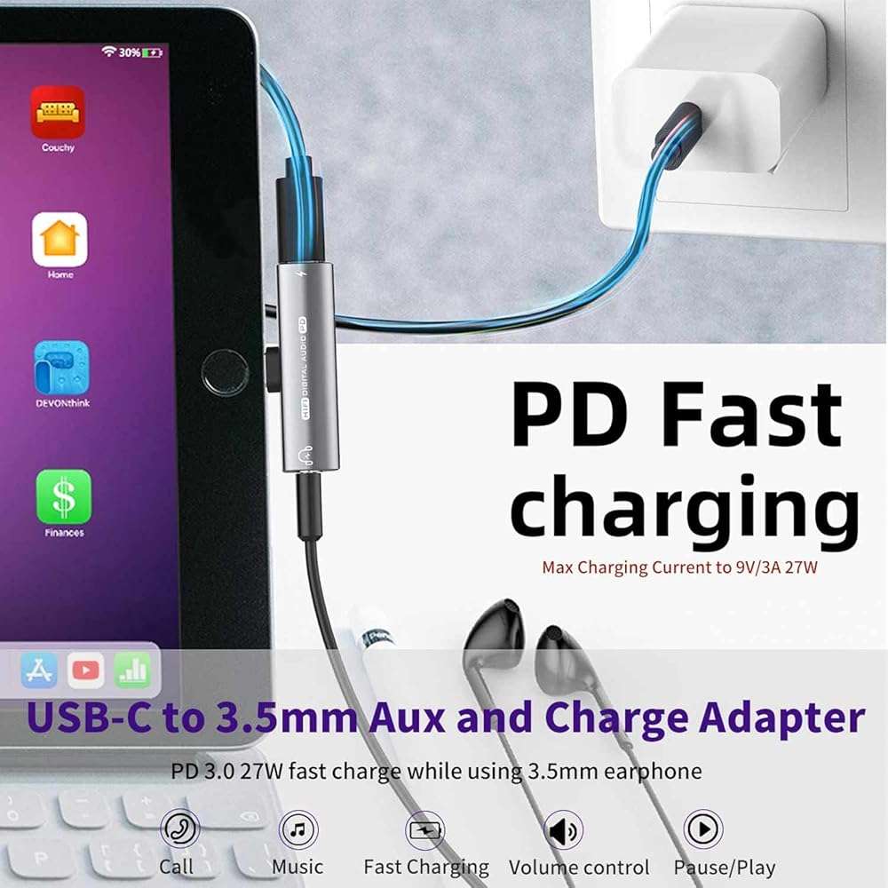 USB C Headphone Adapter, 2 in 1 USB C to 3.5mm Headphone Jack HiFi DAC with 27W Fast Charging Dongle Adapter Compatible for iPhone 15 15Pro 15promax,Samsung Galaxy S23 S22 S21 S20+ Note 20 Pixel 6/5 - Image 2
