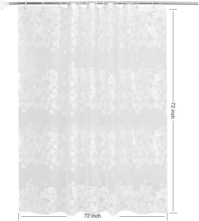 TIKABC Shower Curtain Liner, 4G PEVA Shower Liner, Plastic Waterproof Shower Curtains, with Grommet Holes and 3 Magnetic Weights(White Flower) - Image 2