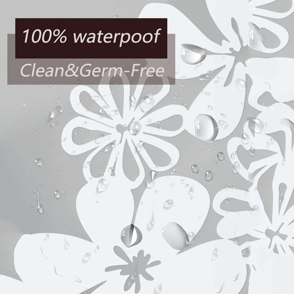 TIKABC Shower Curtain Liner, 4G PEVA Shower Liner, Plastic Waterproof Shower Curtains, with Grommet Holes and 3 Magnetic Weights(White Flower) - Image 5