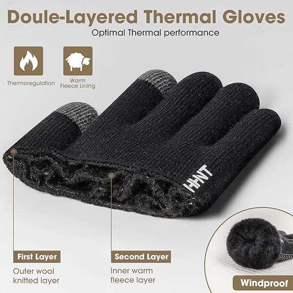 Rahhint Wool Winter Gloves Men Women Fleece lined Knit Gloves with Touchscreen Fingers Insulated Gloves Keep Hand Warm Gift - Image 3