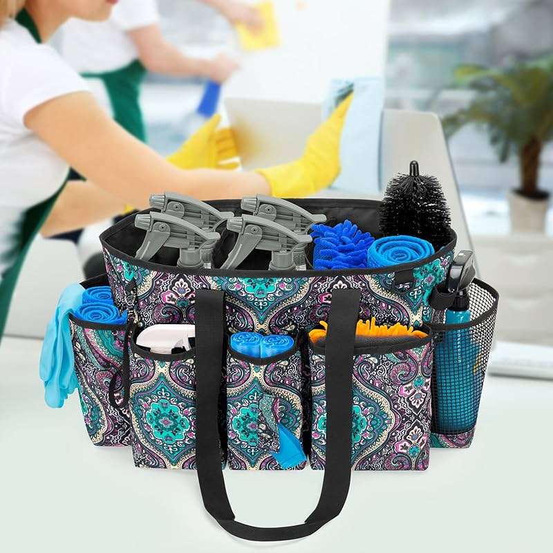 LoDrid Professional Cleaning Tote Caddy for Cleaning Supplies, Cleaning Bag Organizer with Dividers and Handle Strap for Housekeepers Work, Totem, (Bag Only) - Image 2