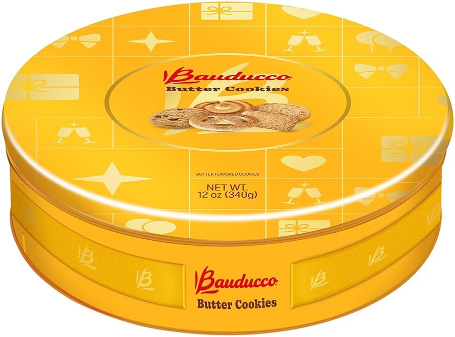 Bauducco Assorted Butter Cookies Tin, 12 oz (Pack of 1) – Traditional Danish Shortbread Style Cookies, Perfect Holiday Gift or Sweet Snack Treat - No Artificial Colors - Product Image