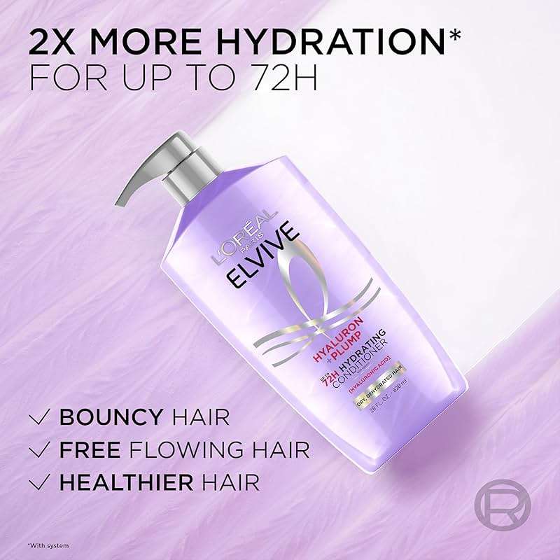 L'Oreal Paris Elvive Hyaluron Plump Hydrating Conditioner for Dehydrated, Dry Hair Infused with Hyaluronic Acid Care Complex, Paraben-Free, 26.5 Fl Oz - Image 8