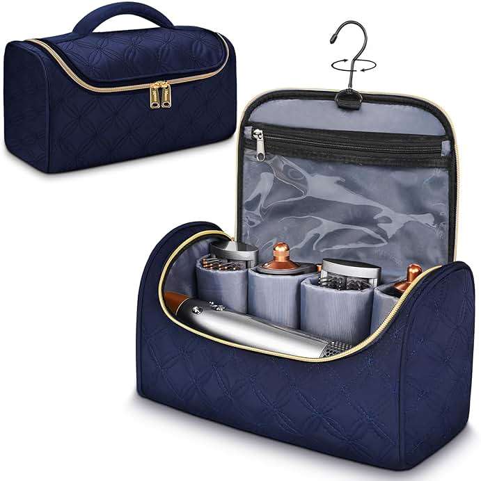 Mancro Padded Travel Case Compatible with Dyson Airwrap Complete Styler and Attachments, Portable Storage Bag with Metal Hanging Hook for Airwrap All Models, Long Barrel, Hair Curler Accessories, Blue - Image 1
