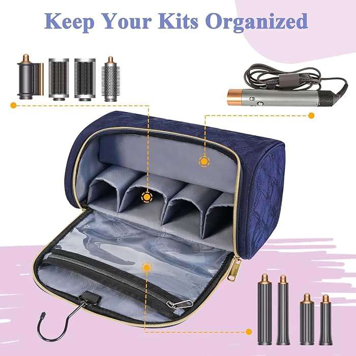 Mancro Padded Travel Case Compatible with Dyson Airwrap Complete Styler and Attachments, Portable Storage Bag with Metal Hanging Hook for Airwrap All Models, Long Barrel, Hair Curler Accessories, Blue - Image 5