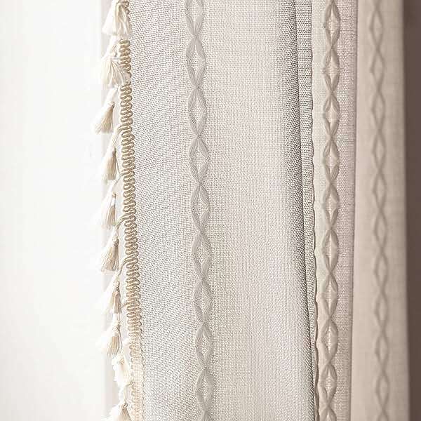Deeprove White Boho Curtains 84 Inches Long for Bedroom Living Room, Cream Chic Linen Cotton Embroidered Semi Blackout Bohemian Farmhouse Window Treatment Drape Vintage Tassels, 1 Panel W52 x L84 - Image 1