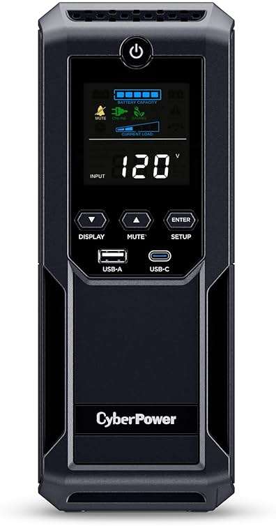 CyberPower CP1500AVRLCD3 Intelligent LCD UPS Battery Backup and Surge Protector, 1500VA/900W, 12 Outlets, 2 USB Ports, AVR, Mini Tower, UL Certified - Image 1