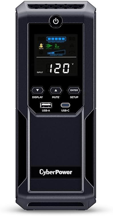 CyberPower CP1500AVRLCD3 Intelligent LCD UPS Battery Backup and Surge Protector, 1500VA/900W, 12 Outlets, 2 USB Ports, AVR, Mini Tower, UL Certified - Product Image