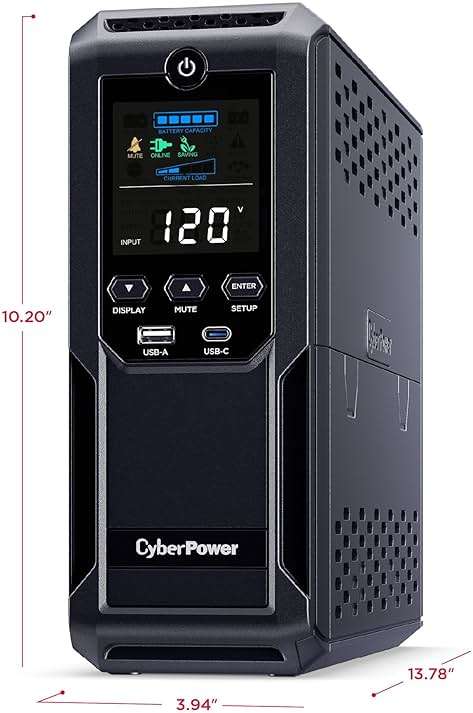 CyberPower CP1500AVRLCD3 Intelligent LCD UPS Battery Backup and Surge Protector, 1500VA/900W, 12 Outlets, 2 USB Ports, AVR, Mini Tower, UL Certified - Image 4