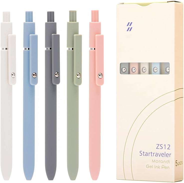Wikult 5PCS Retractable Gel Pens Set, Quick Dry Black Ink Fine Point Roller Ball Gel Ink Pen for Smooth Writing (Morandi Color) - Image 1
