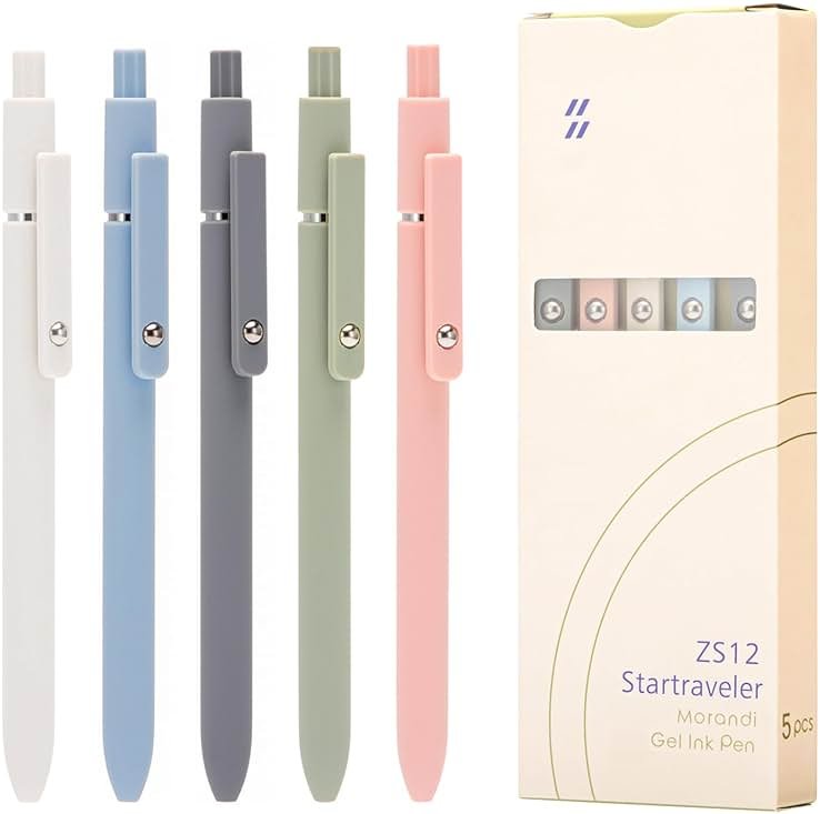 Wikult 5PCS Retractable Gel Pens Set, Quick Dry Black Ink Fine Point Roller Ball Gel Ink Pen for Smooth Writing (Morandi Color) - Product Image