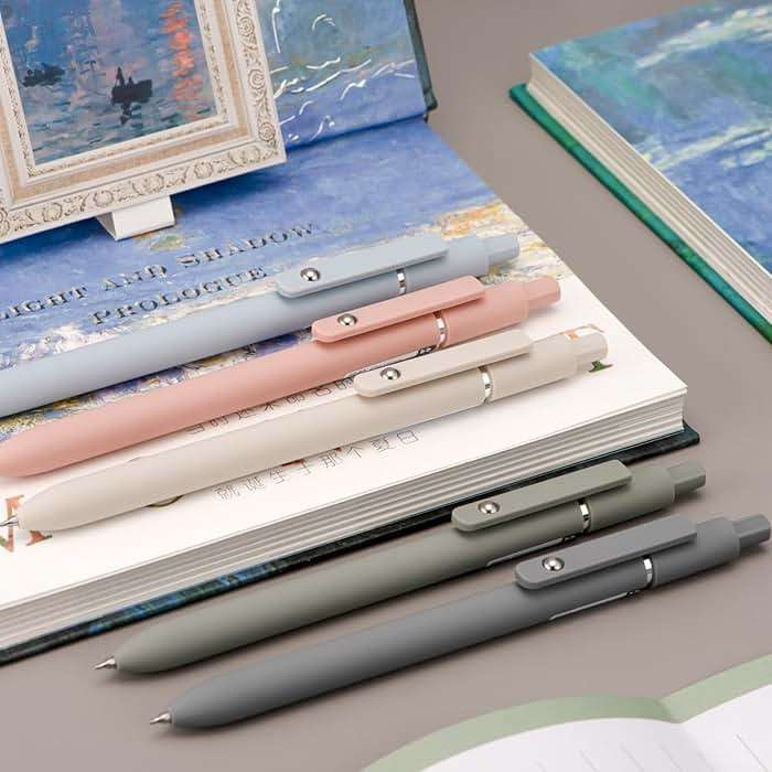 Wikult 5PCS Retractable Gel Pens Set, Quick Dry Black Ink Fine Point Roller Ball Gel Ink Pen for Smooth Writing (Morandi Color) - Image 2