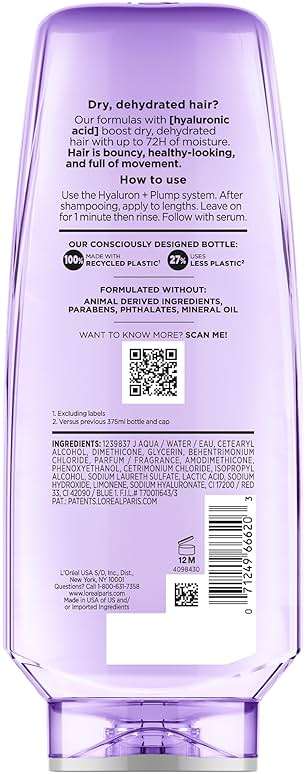 L'Oreal Paris Elvive Hyaluron Plump Hydrating Conditioner for Dehydrated, Dry Hair Infused with Hyaluronic Acid Care Complex, Paraben-Free, 12.6 Fl Oz - Image 11